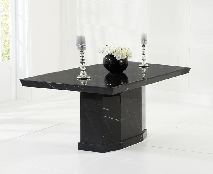 Product photograph of Carvelle 160cm Black Pedestal Marble Dining Table from Oak Furniture Superstore