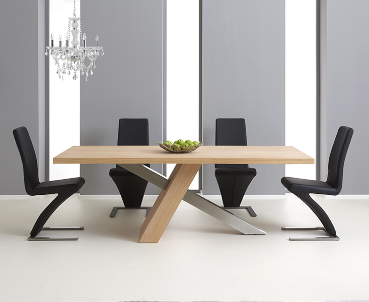 Product photograph of Chateau 180cm Oak And Metal Industrial Dining Table With 6 Grey Hampstead Chairs from Oak Furniture Superstore