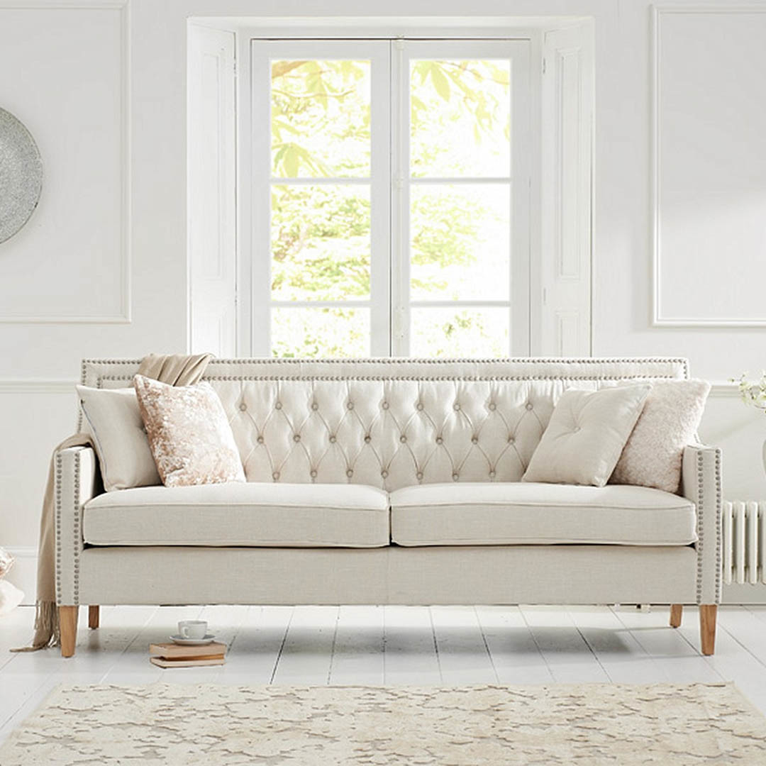 Product photograph of Chartwell Chesterfield Ivory Linen 3 Seater Sofa from Oak Furniture Superstore
