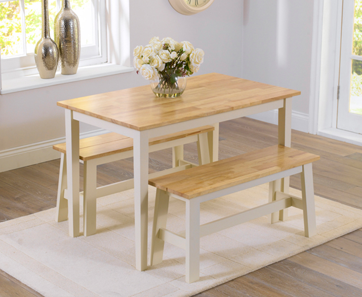 Product photograph of Chiltern 114cm Oak And Cream Painted Dining Table And Benches from Oak Furniture Superstore