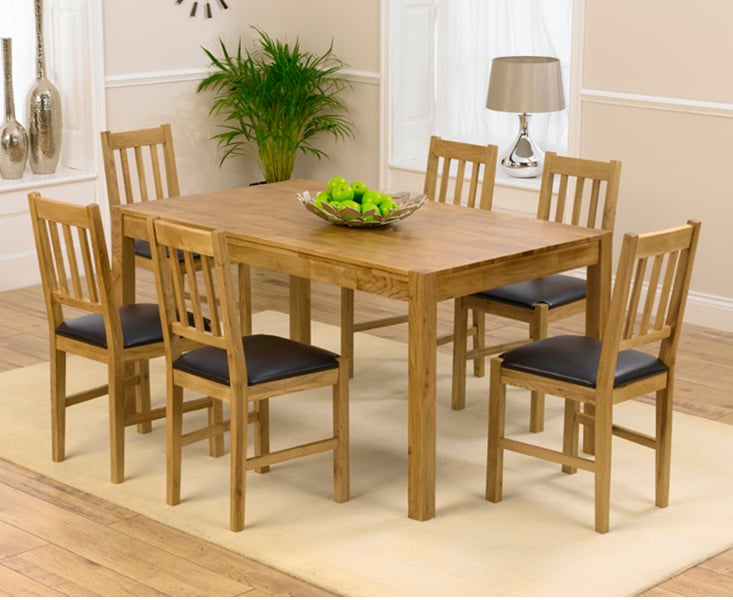 Oxford 150cm Solid Oak Dining Table With 6 Brown Oxford Chairs