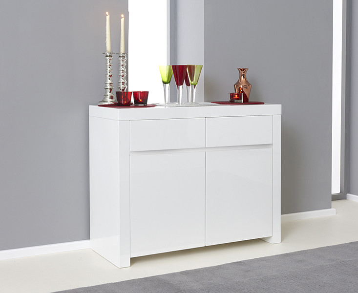 Product photograph of Newark 2 Door 2 Drawer White High Gloss Sideboard from Oak Furniture Superstore
