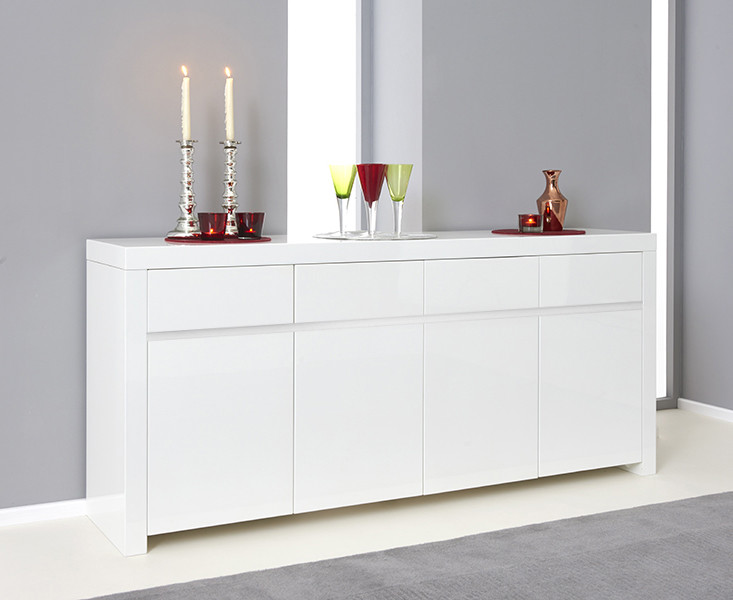 Product photograph of Hampstead 4 Door 4 Drawer White High Gloss Sideboard from Oak Furniture Superstore