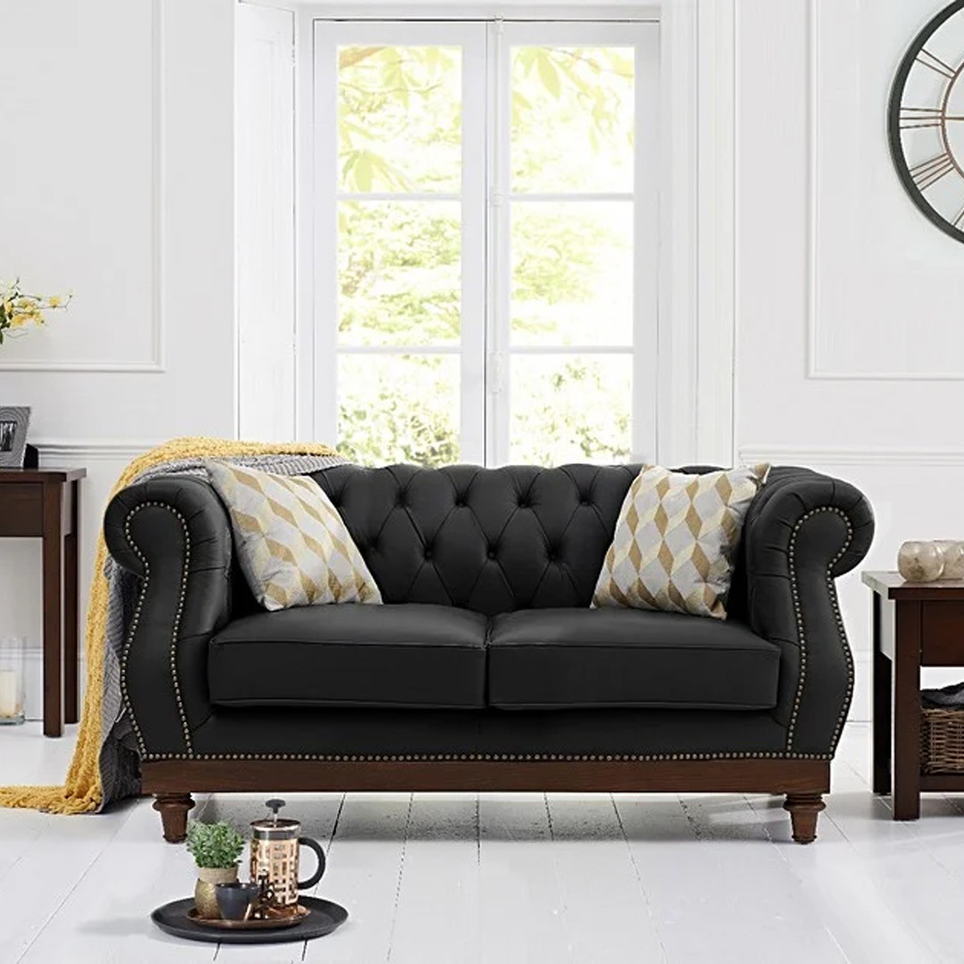 Product photograph of Henbury Chesterfield Black Leather 2 Seater Sofa from Oak Furniture Superstore