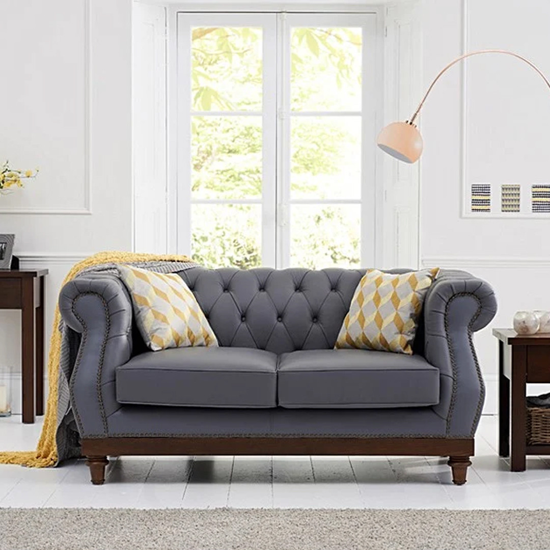 Product photograph of Henbury Chesterfield Grey Leather 2 Seater Sofa from Oak Furniture Superstore