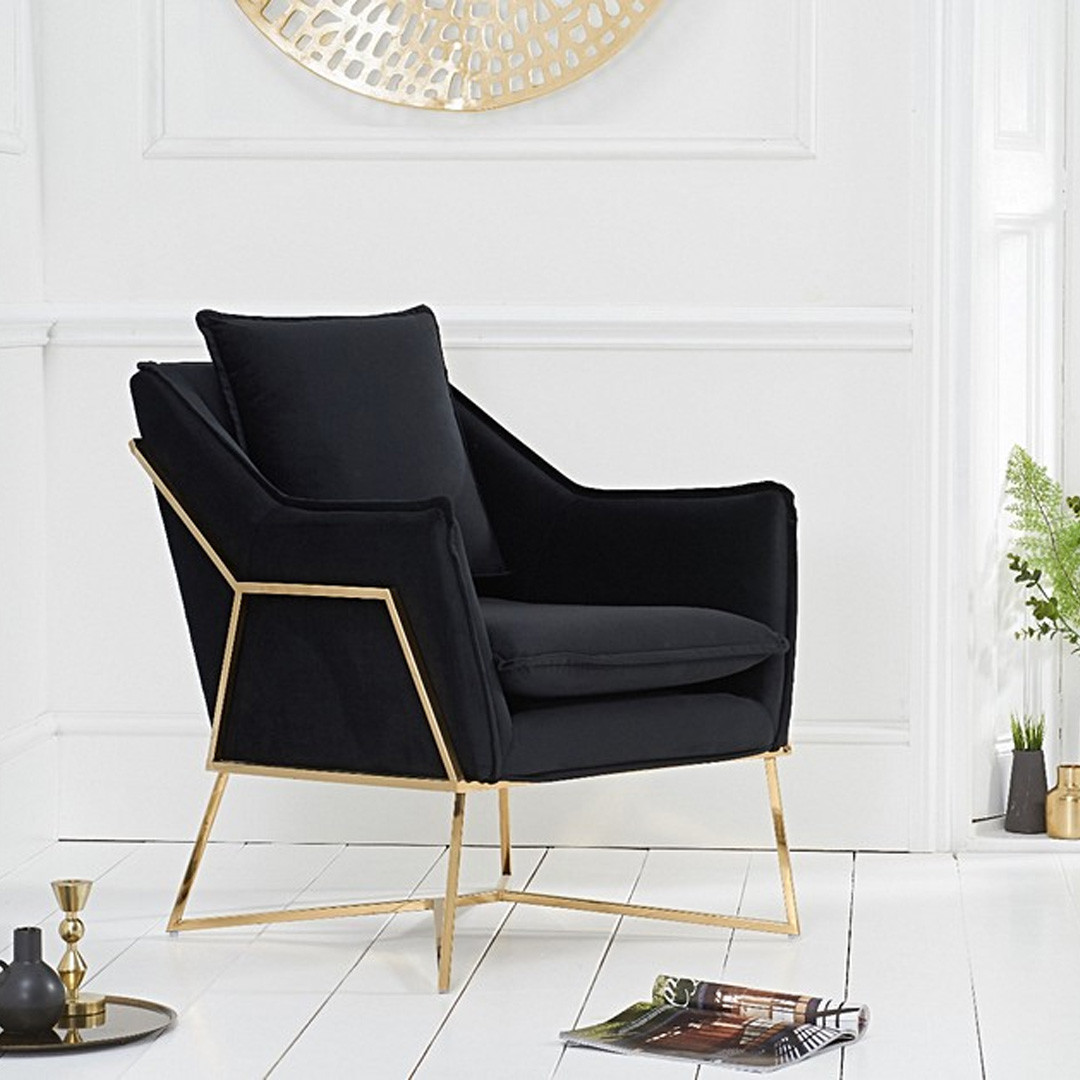 An image of Lara Black Velvet Accent Chair with Gold Legs