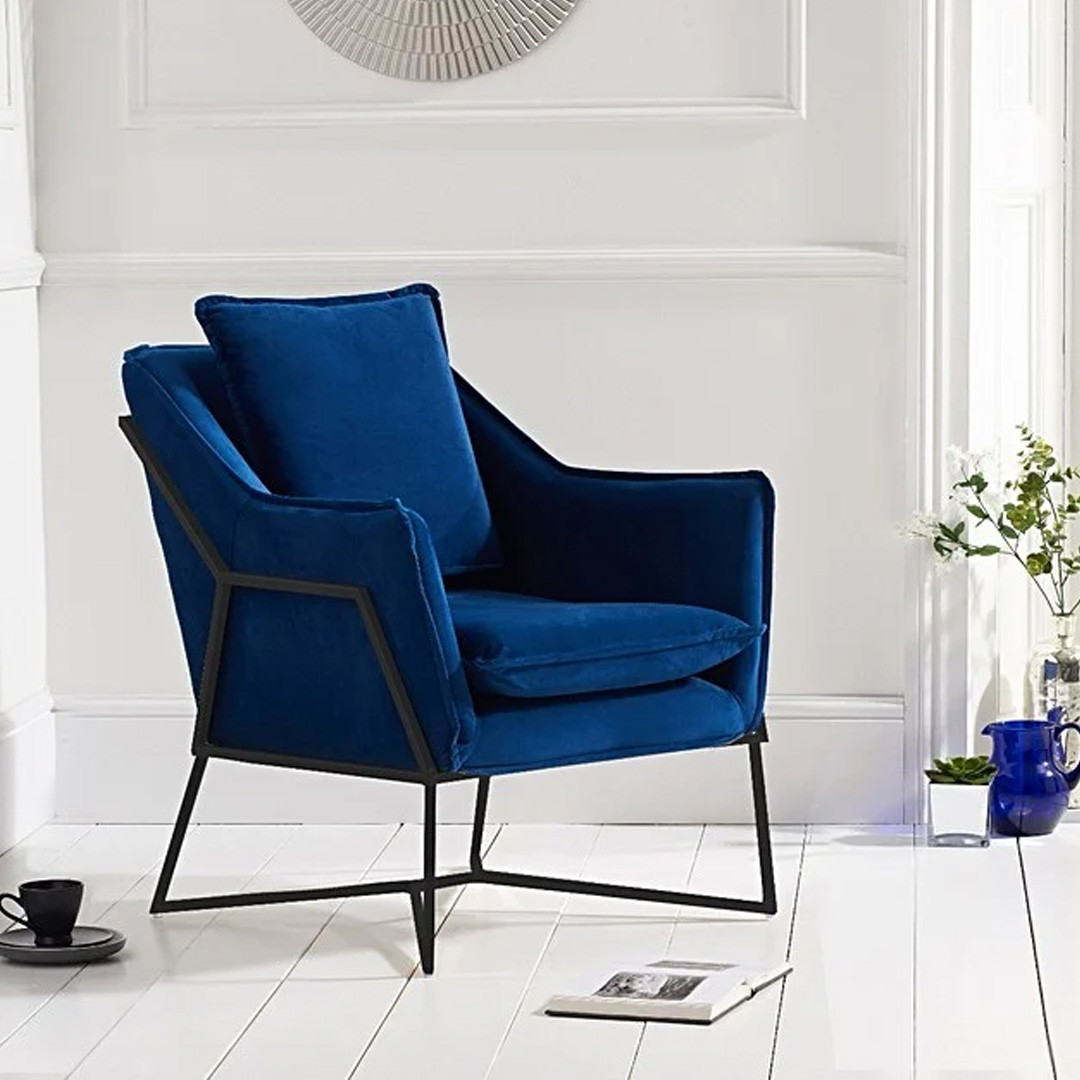 An image of Lara Blue Velvet Accent Chair with Black Legs