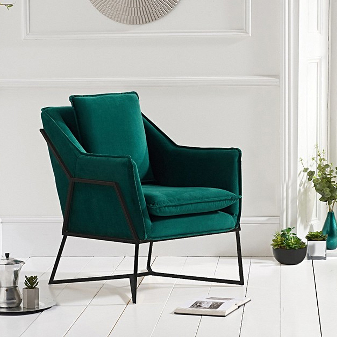 An image of Lara Green Velvet Accent Chair with Black Legs