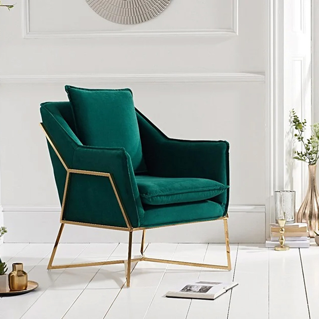 An image of Lara Green Velvet Accent Chair with Gold Legs