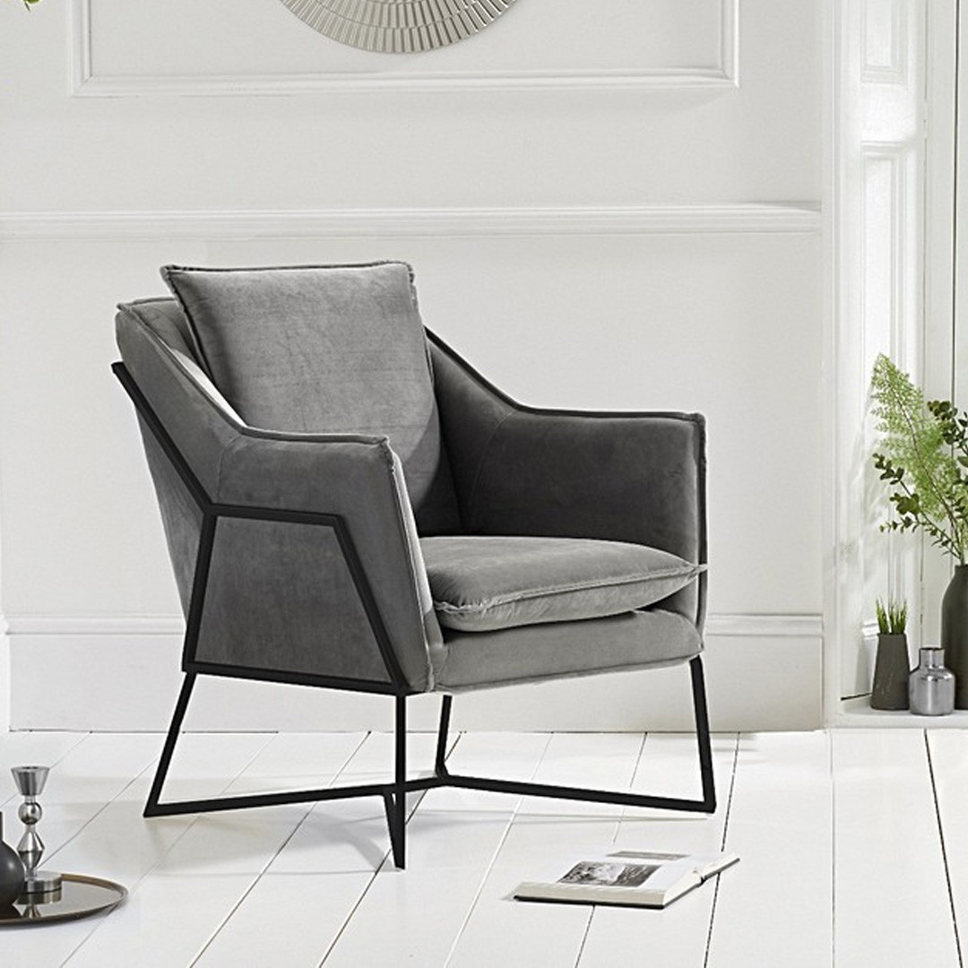 An image of Lara Grey Velvet Accent Chair with Black Legs