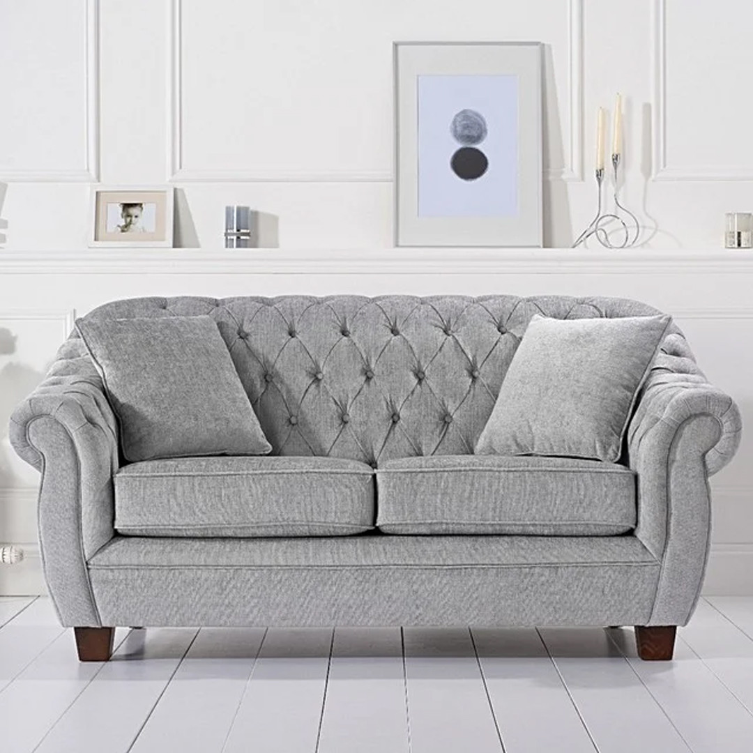 Lilly Chesterfield Grey Plush Fabric Twoseater Sofa