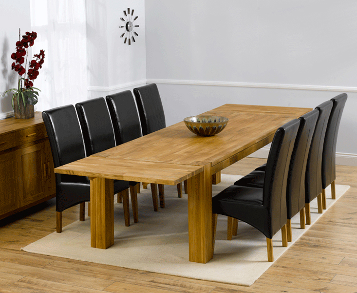 Product photograph of Madrid 240cm Solid Oak Extending Dining Table With 10 Grey Cannes Chairs from Oak Furniture Superstore