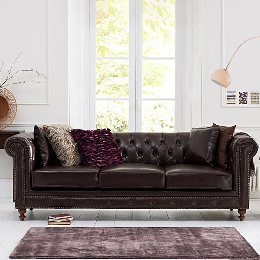 Product photograph of Milano Chesterfield Brown Leather 3 Seater Sofa from Oak Furniture Superstore