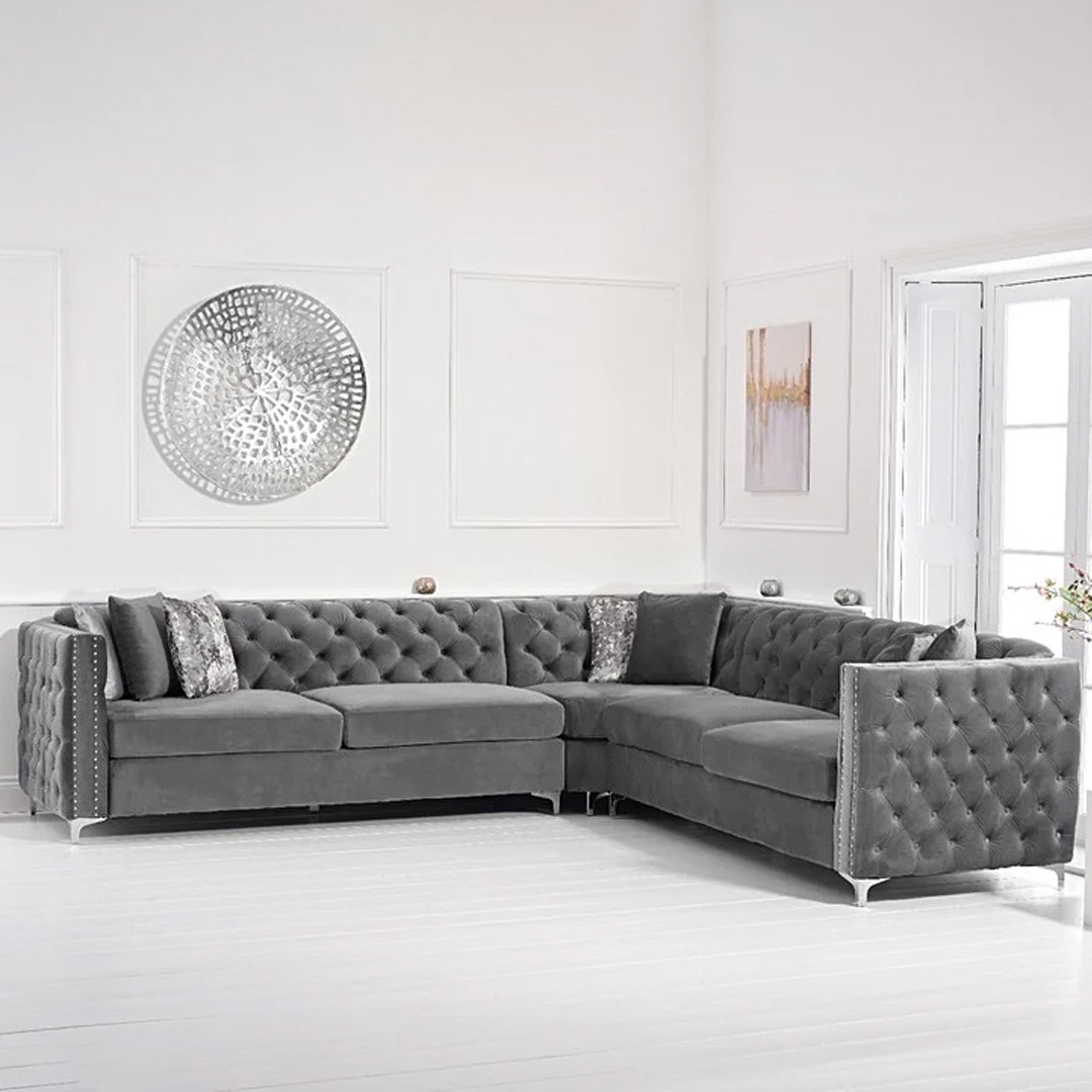 Ayla Grey Velvet Corner Sofa