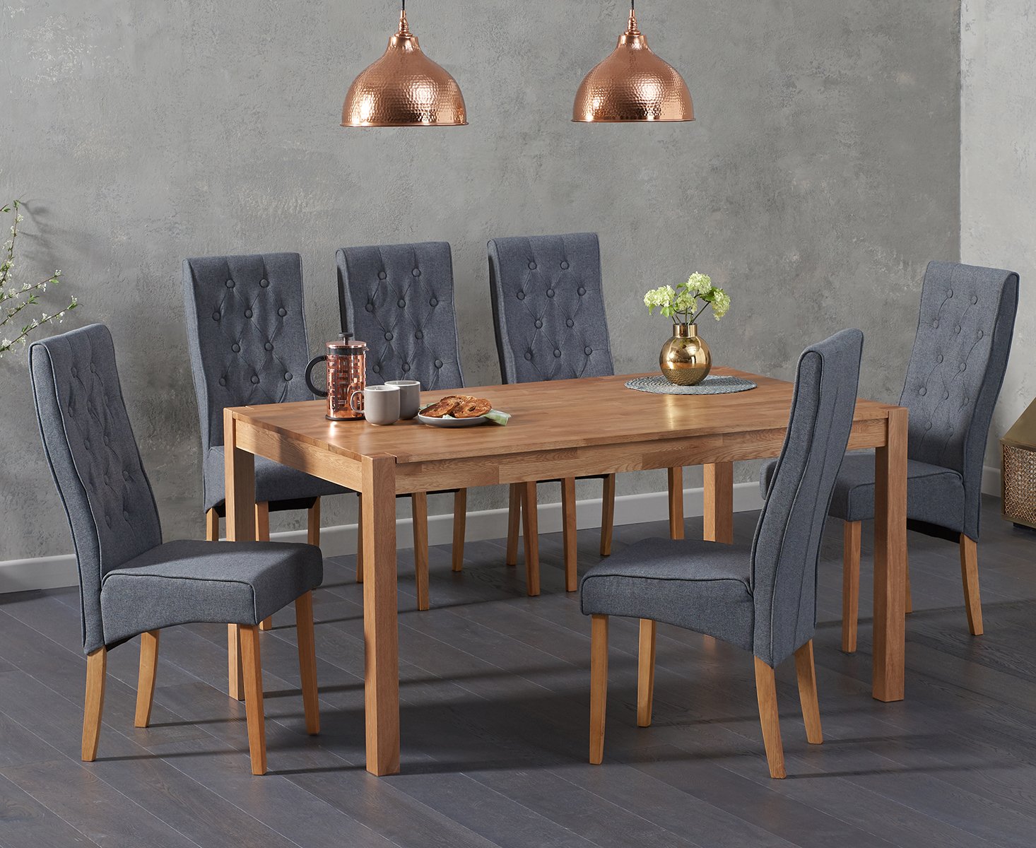 Oxford 150cm Solid Oak Dining Table With 6 Grey Juliette Chairs