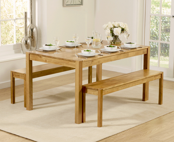 Product photograph of Oxford 150cm Solid Oak Dining Table With Benches from Oak Furniture Superstore