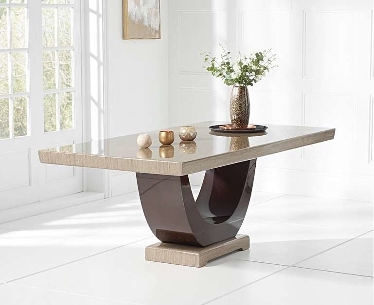 Product photograph of Novara 170cm Brown Pedestal Marble Dining Table from Oak Furniture Superstore
