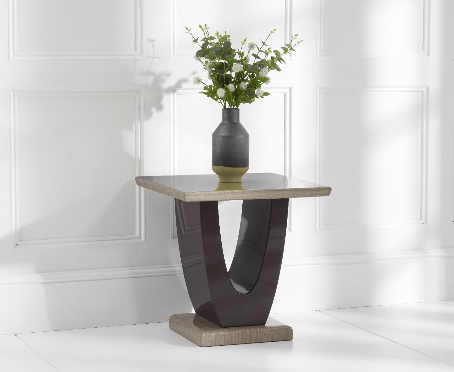 Product photograph of Raphael Brown Marble Side Table from Oak Furniture Superstore