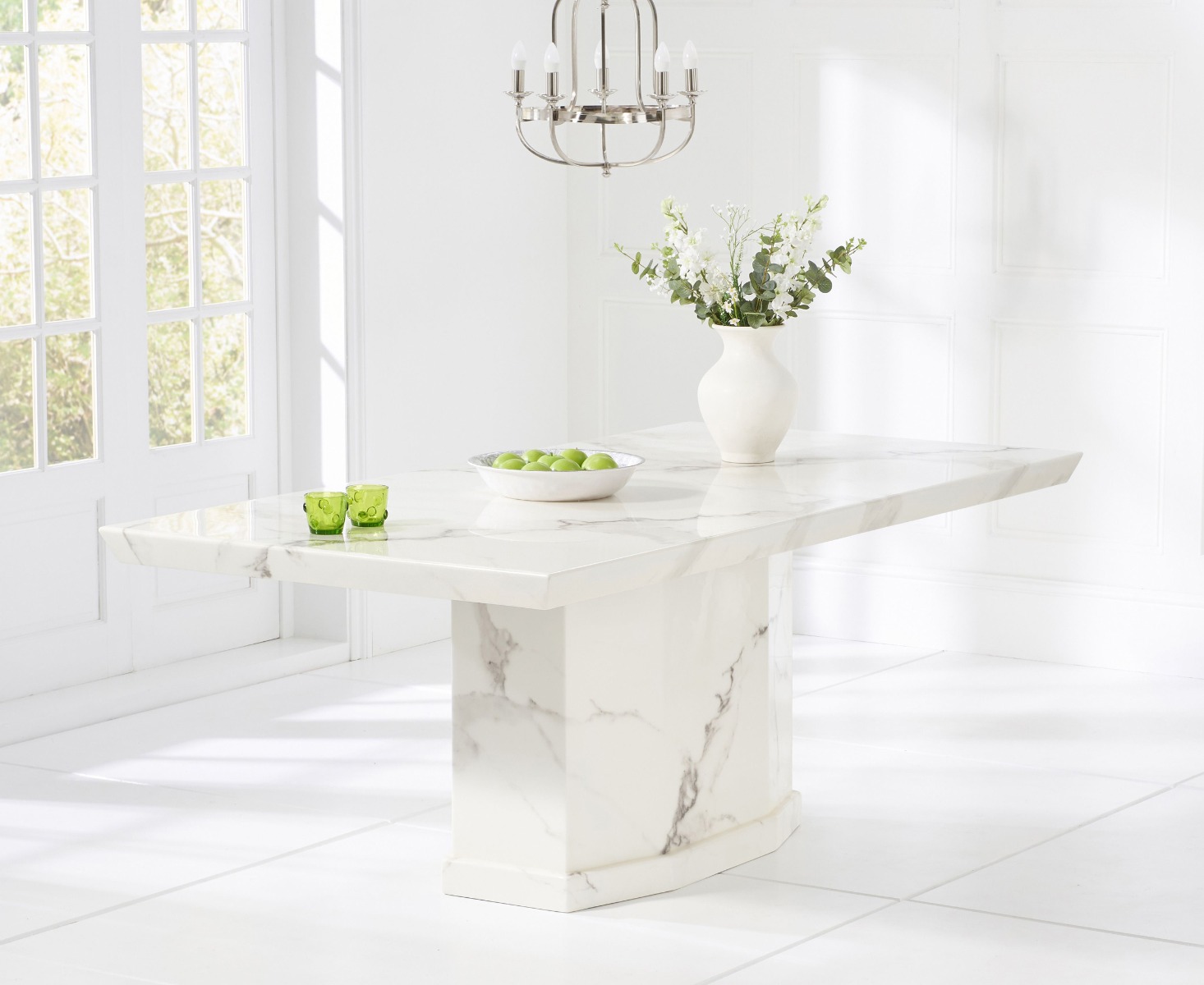 Product photograph of Carvelle 160cm White Pedestal Marble Dining Table from Oak Furniture Superstore