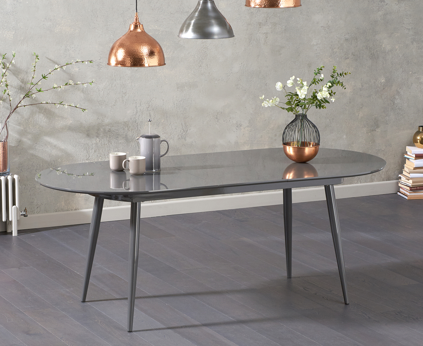 Product photograph of Olivia Extending Dark Grey High Gloss Dining Table from Oak Furniture Superstore