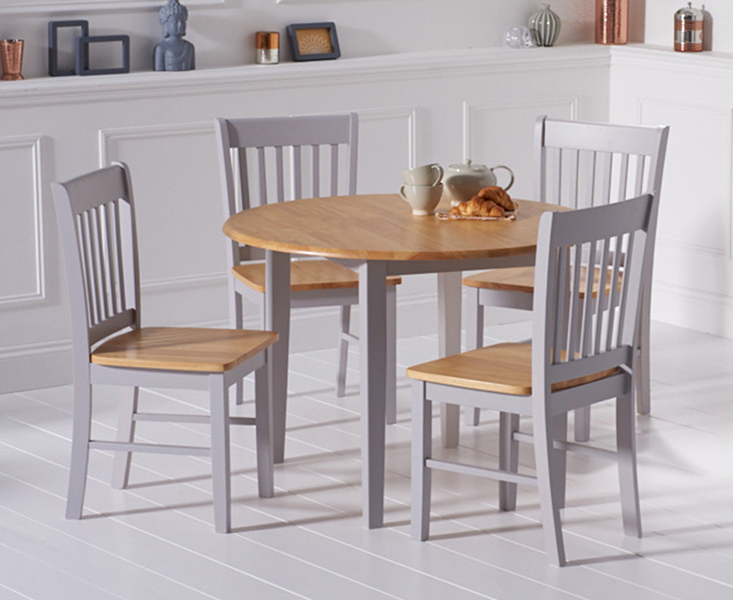 Product photograph of Amalfi Oak And Grey Painted Extending Dining Table With 4 Oak And Grey Chairs from Oak Furniture Superstore