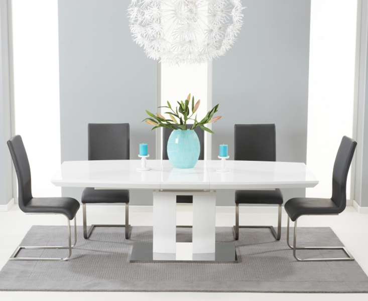 Richmond 180cm White High Gloss Extending Dining Table With 4 Black Malaga Chairs