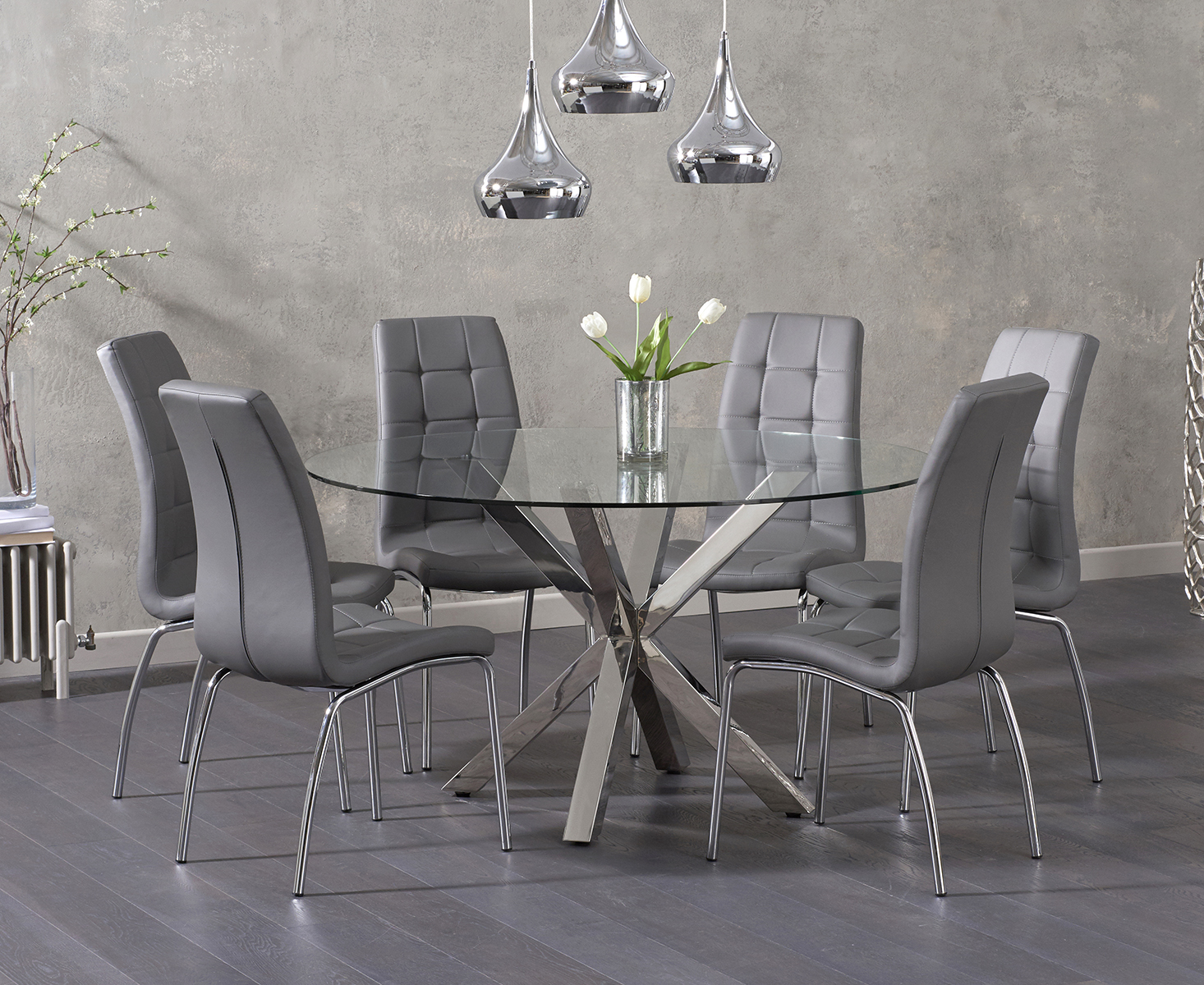 Rio Round Glass Dining Table With 4 Red Enzo Chairs
