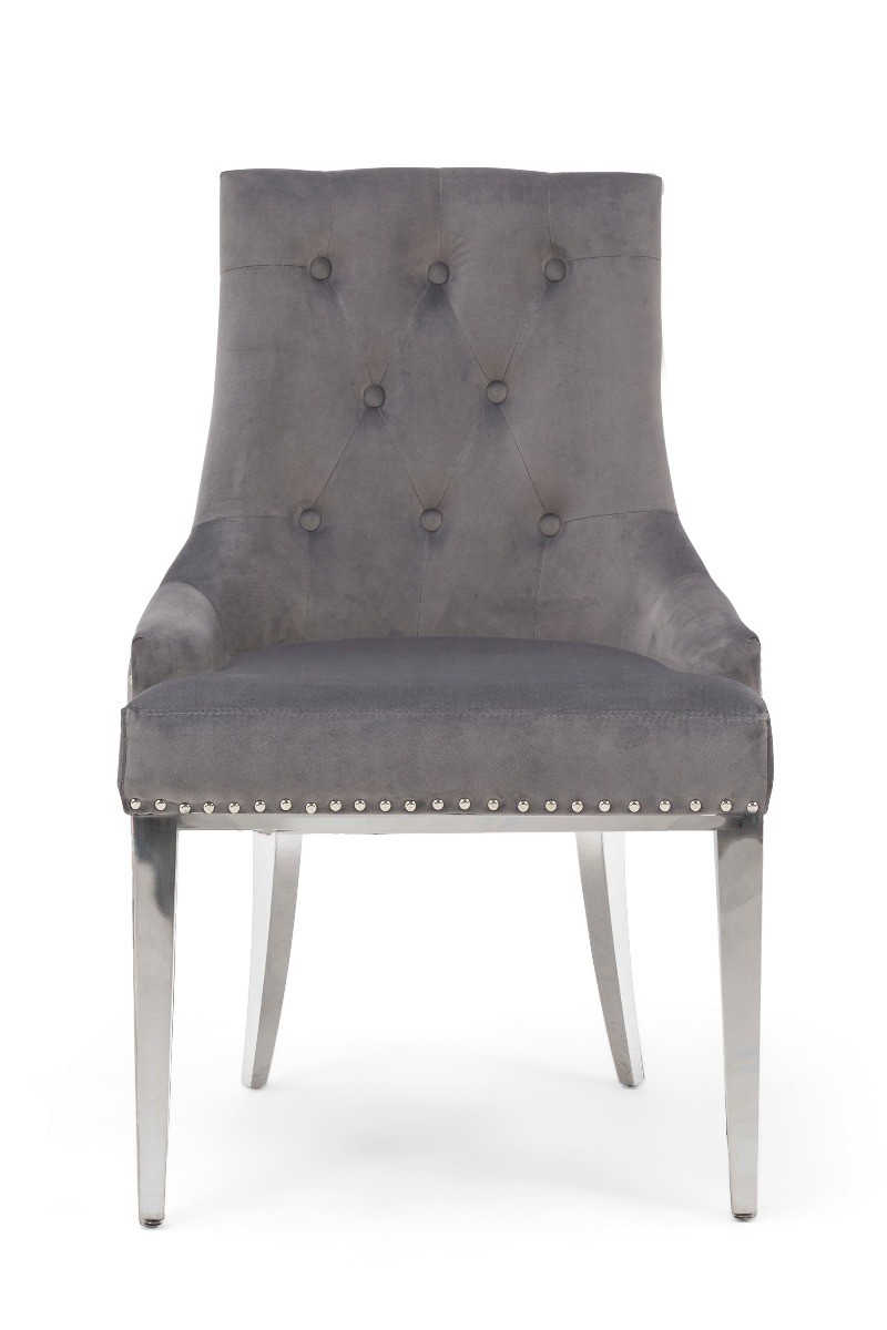 Product photograph of Sienna Grey Velvet Dining Chairs from Oak Furniture Superstore