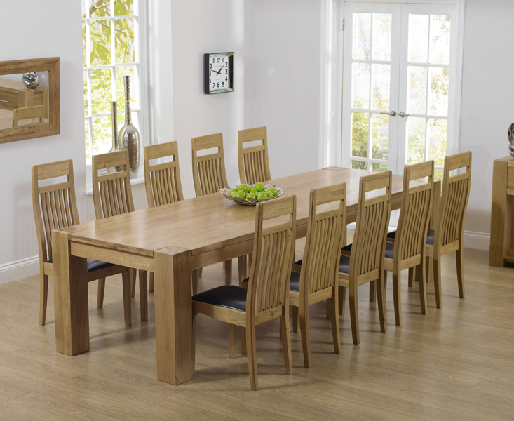 Thames 300cm Oak Dining Table With 10 Black Monaco Chairs