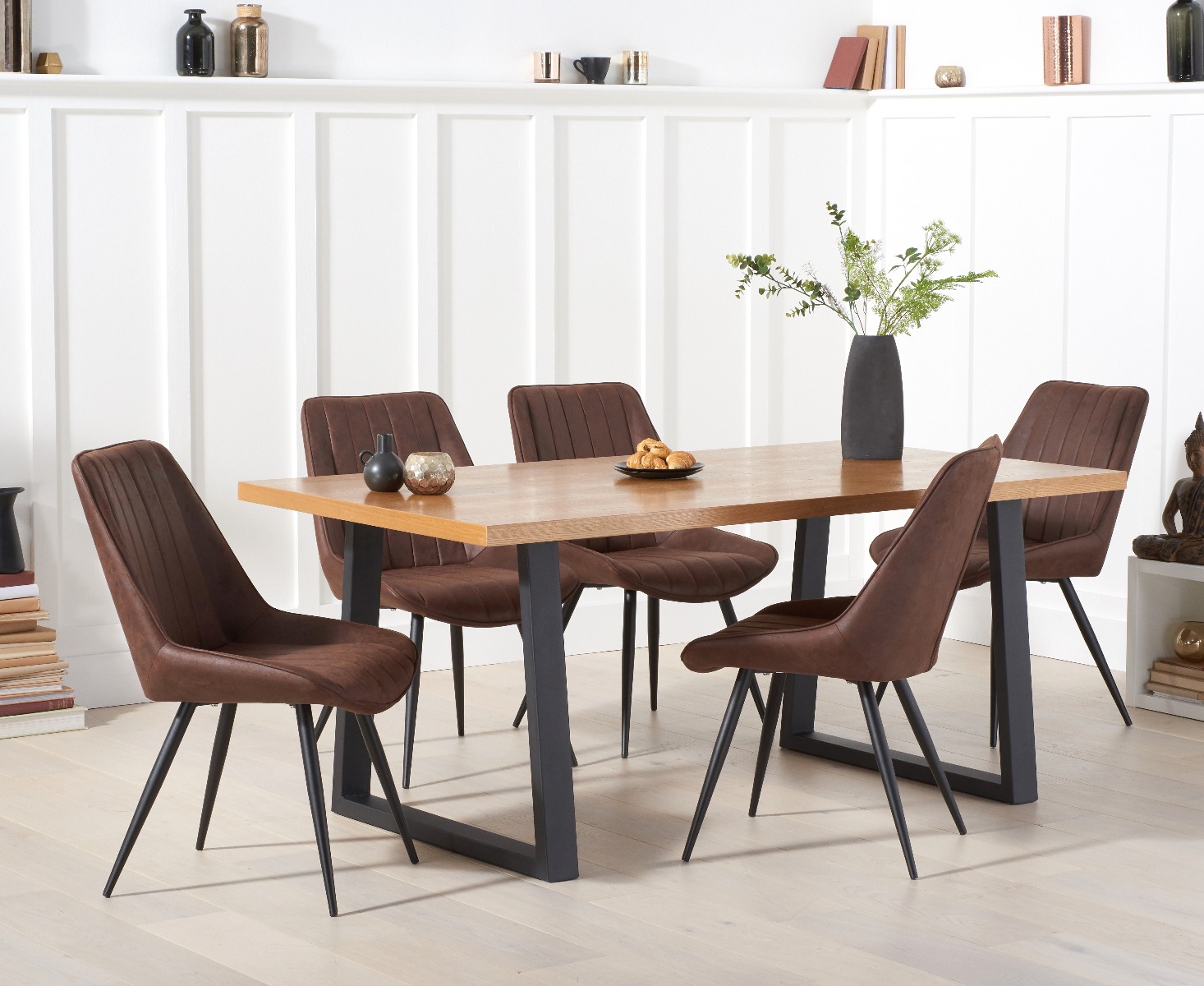 Urban 180cm Industrial Dining Table With 8 Brown Brody Antique Chairs