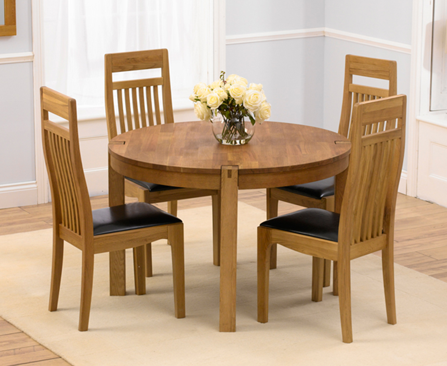 Verona 110cm Solid Oak Round Dining Table With 4 Brown Monaco Chairs
