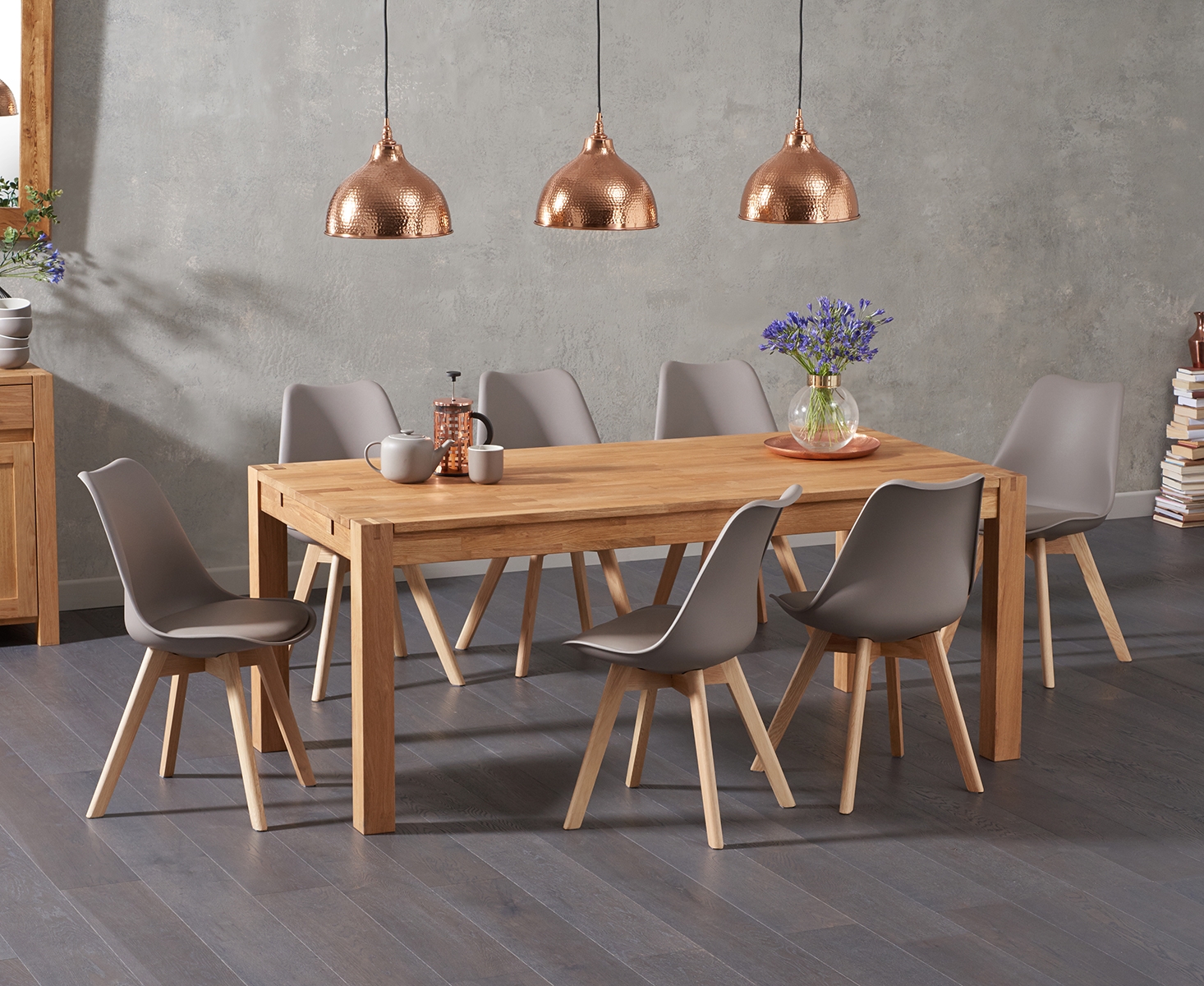 Verona 180cm Solid Oak Dining Table With 8 Dark Grey Orson Faux Leather Chairs