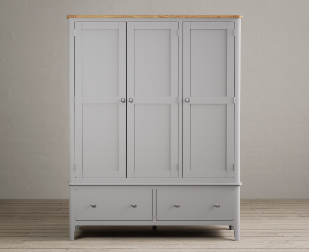 Product photograph of Loxton Oak And Light Grey Painted Triple Wardrobe from Oak Furniture Superstore