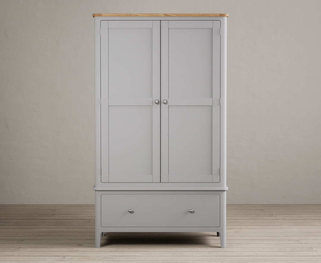 Product photograph of Loxton Oak And Light Grey Painted Double Wardrobe from Oak Furniture Superstore