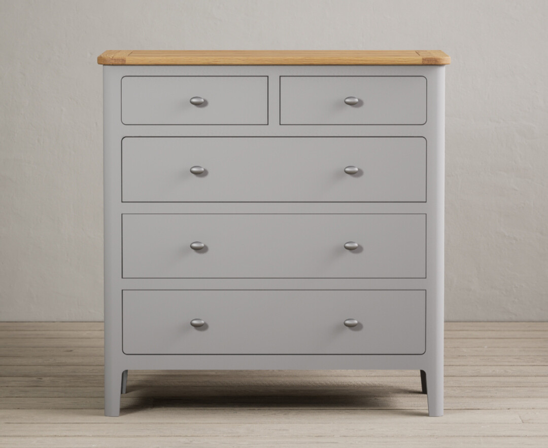 Loxton Oak And Light Grey Painted 2 Over 3 Chest Of Drawers