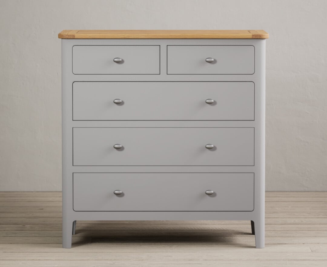 Loxton Oak And Light Grey Painted 2 Over 3 Chest Of Drawers