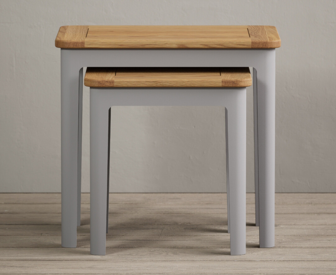 Product photograph of Loxton Oak And Light Grey Painted Nest Of Tables from Oak Furniture Superstore