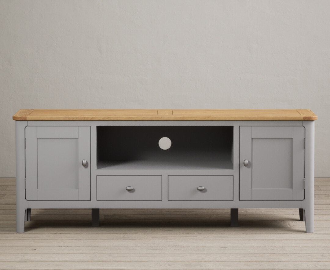 Product photograph of Loxton Oak And Light Grey Painted Super-wide Tv Cabinet from Oak Furniture Superstore