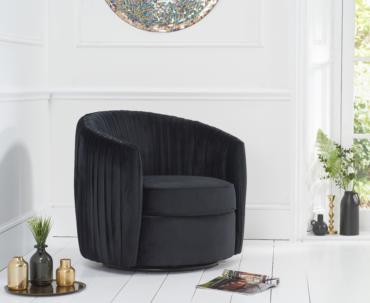 Sarah Black Velvet Swivel Chair Get ready for the day ahead in style & comfort. sarah black velvet swivel chair