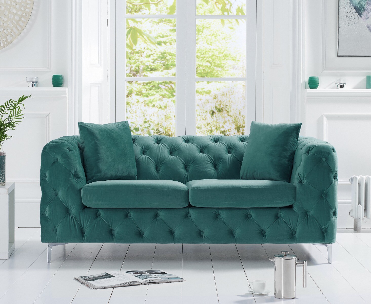 Product photograph of Alara Green Velvet 2 Seater Sofa from Oak Furniture Superstore