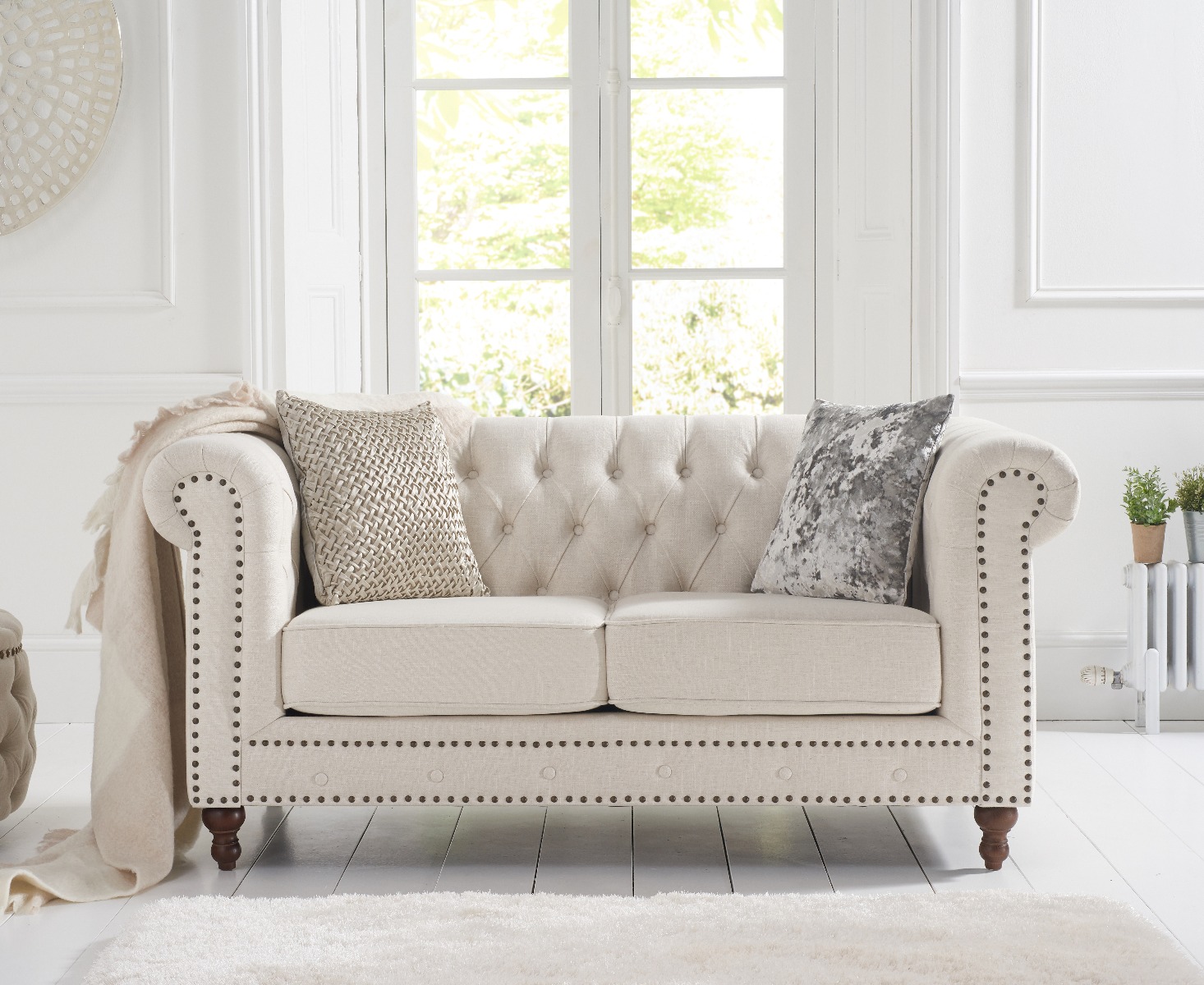 Product photograph of Westminster Chesterfield Ivory Linen 2 Seater Sofa from Oak Furniture Superstore