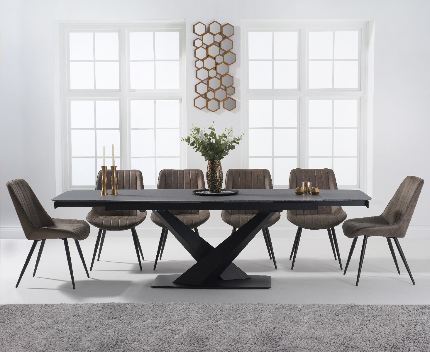 Extending Jacob 180cm Grey Stone Dining Table With 8 Mink Brody Chairs