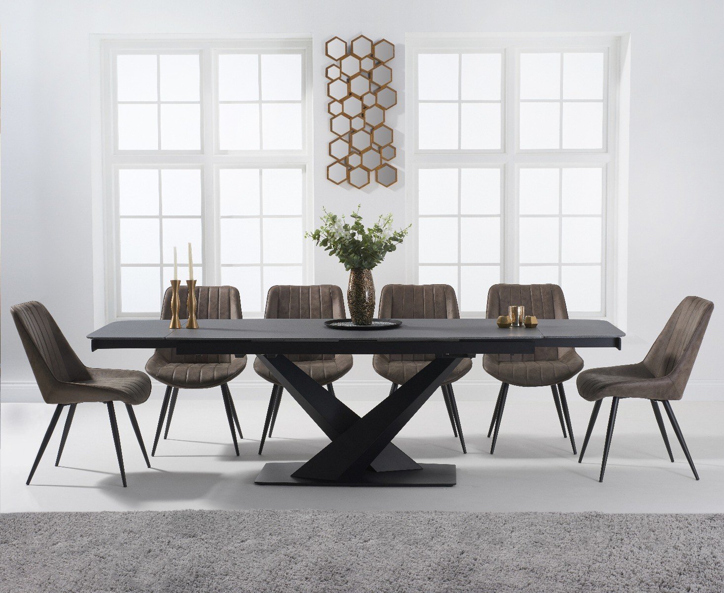 Extending Jacob 180cm Grey Stone Dining Table With 10 Mink Brody Chairs