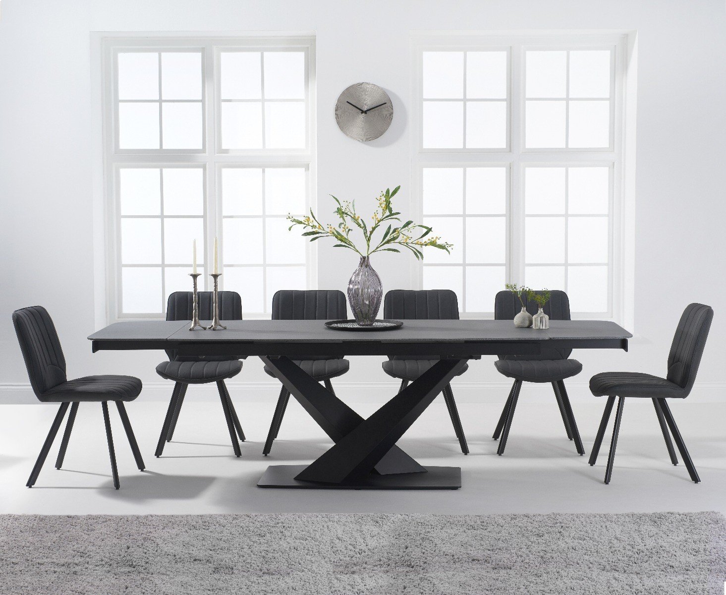 Extending Jacob 180cm Grey Stone Dining Table With 12 Grey Hendrick Chairs