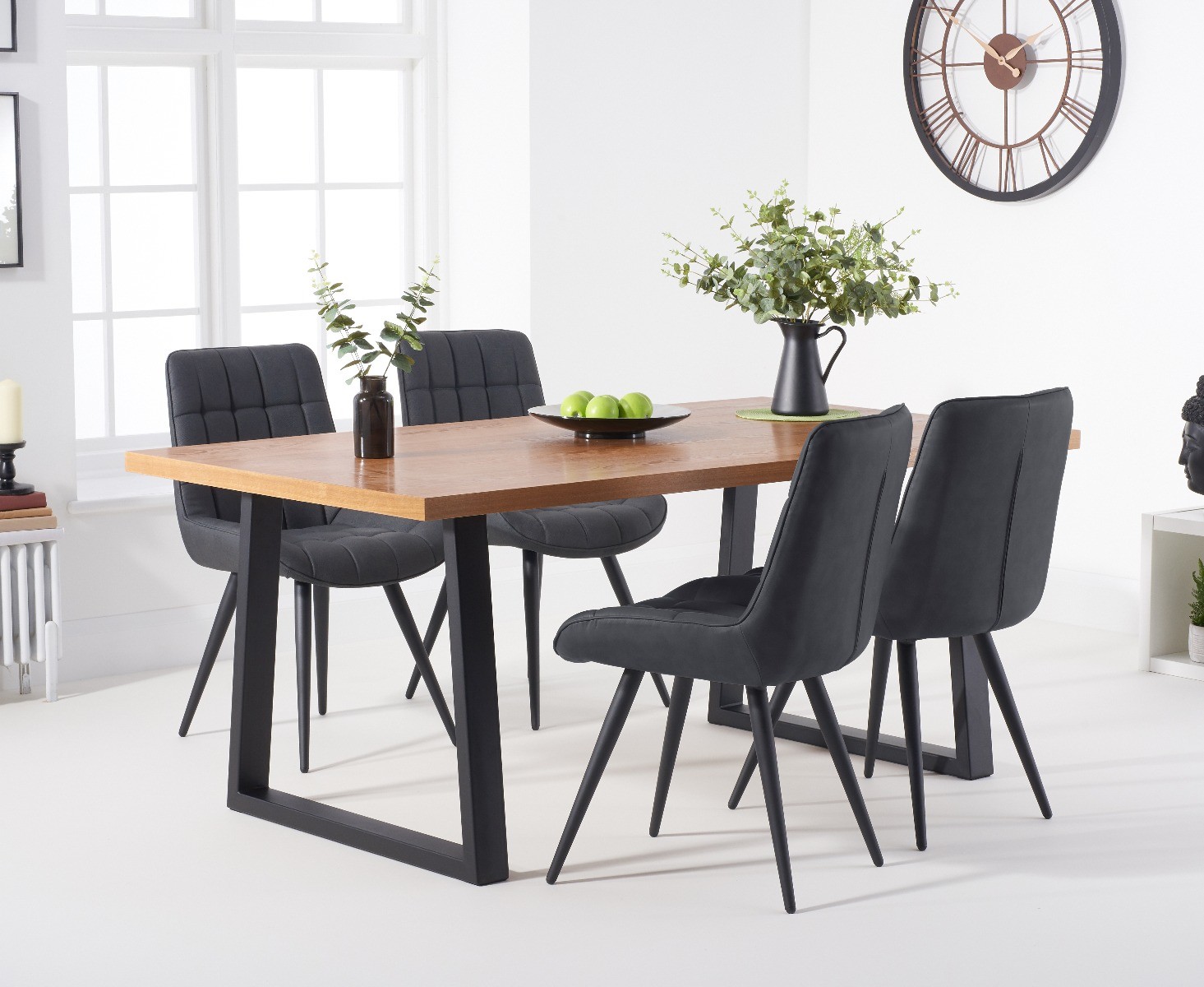 Product photograph of Urban 180cm Industrial Dining Table With 6 Grey Larson Chairs from Oak Furniture Superstore