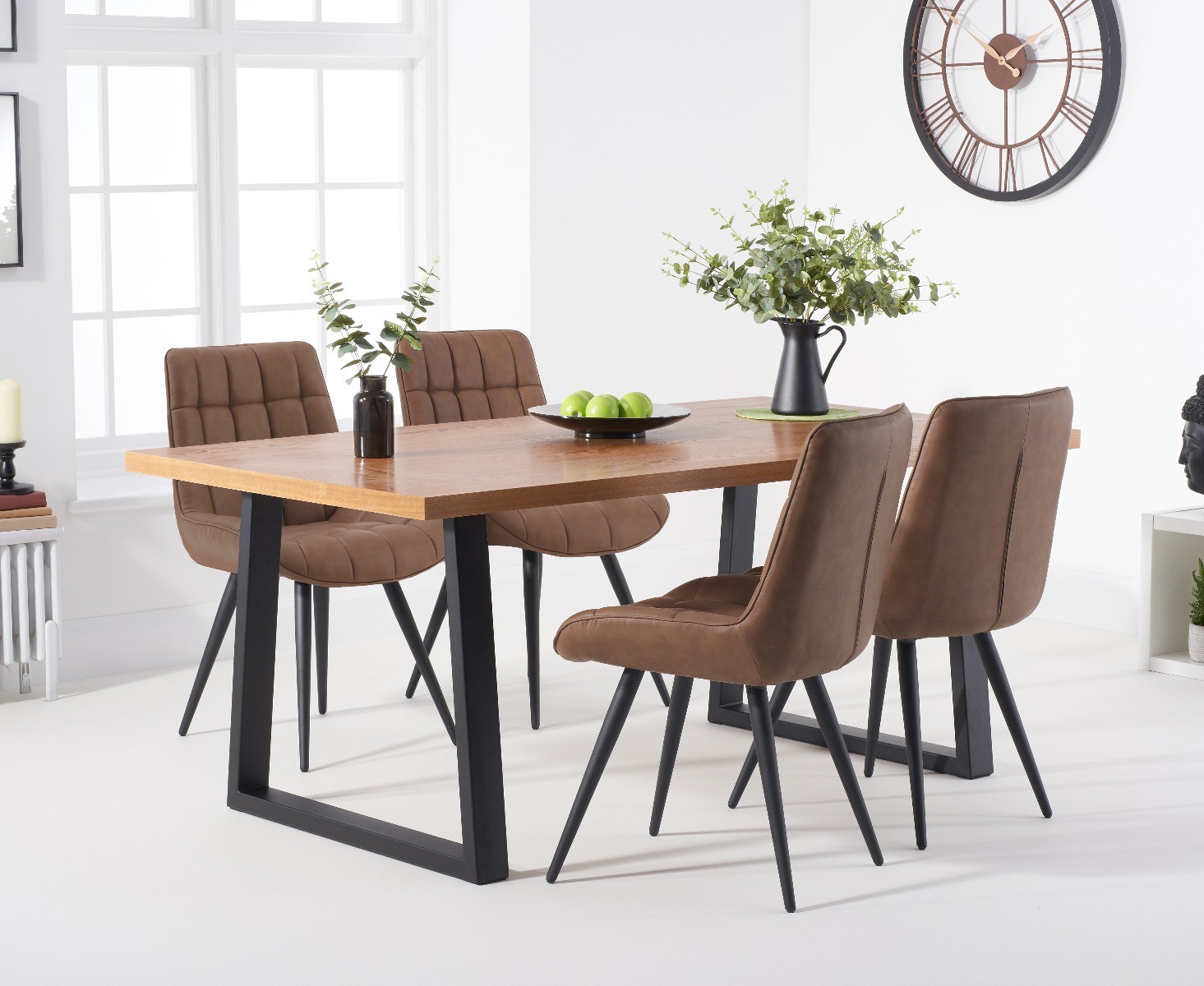 Urban 180cm Industrial Dining Table With 6 Brown Larson Chairs