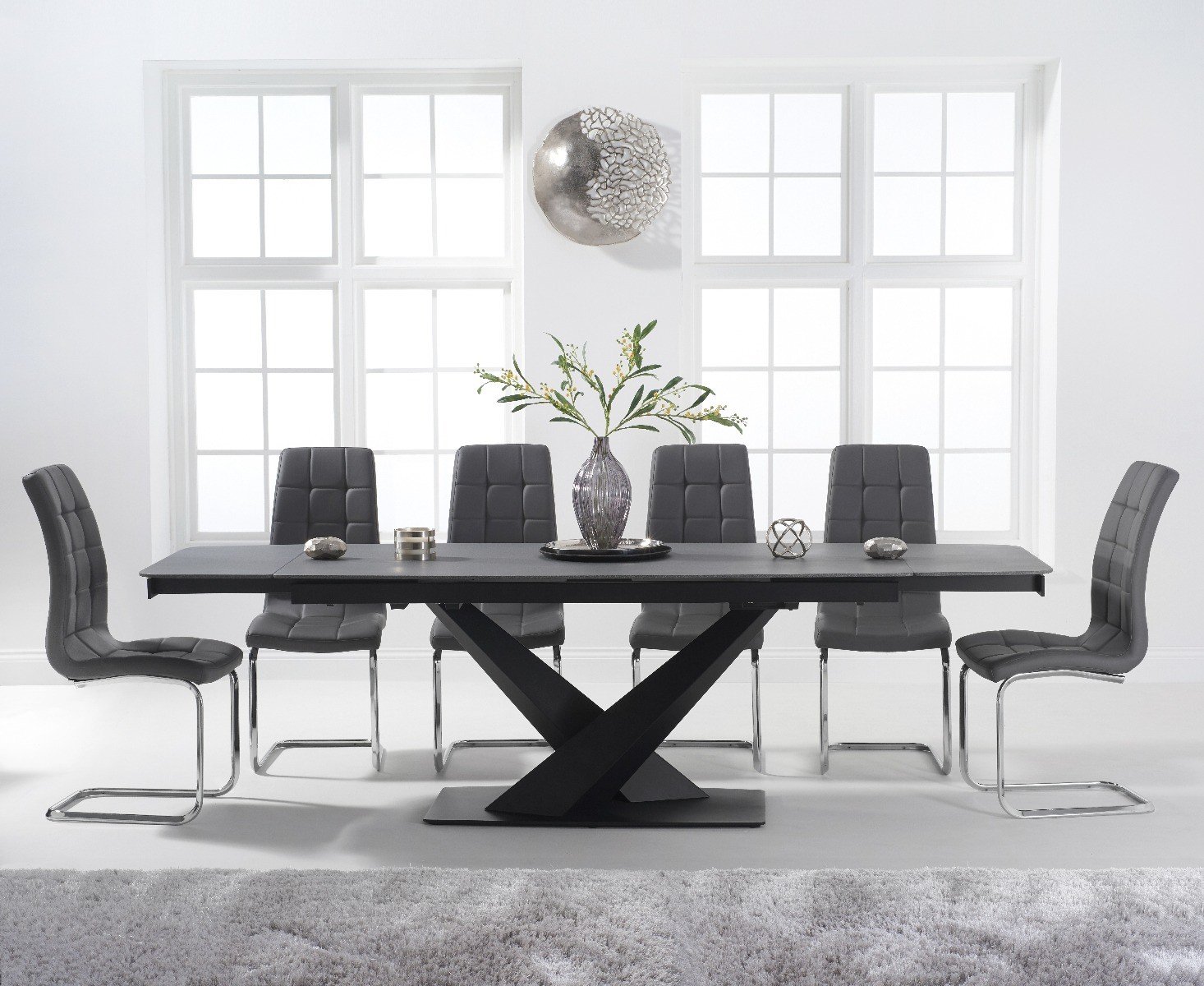 Photo 1 of Extending jacob 180cm grey stone dining table with 6 grey vigo chairs