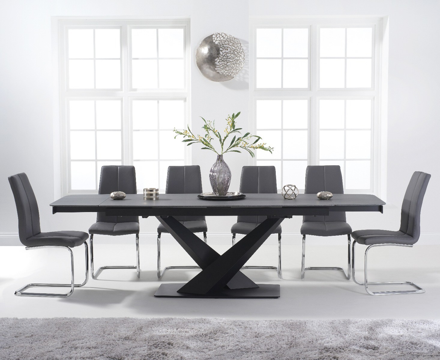 Extending Jacob 180cm Grey Stone Dining Table With 10 Grey Gianni Chairs