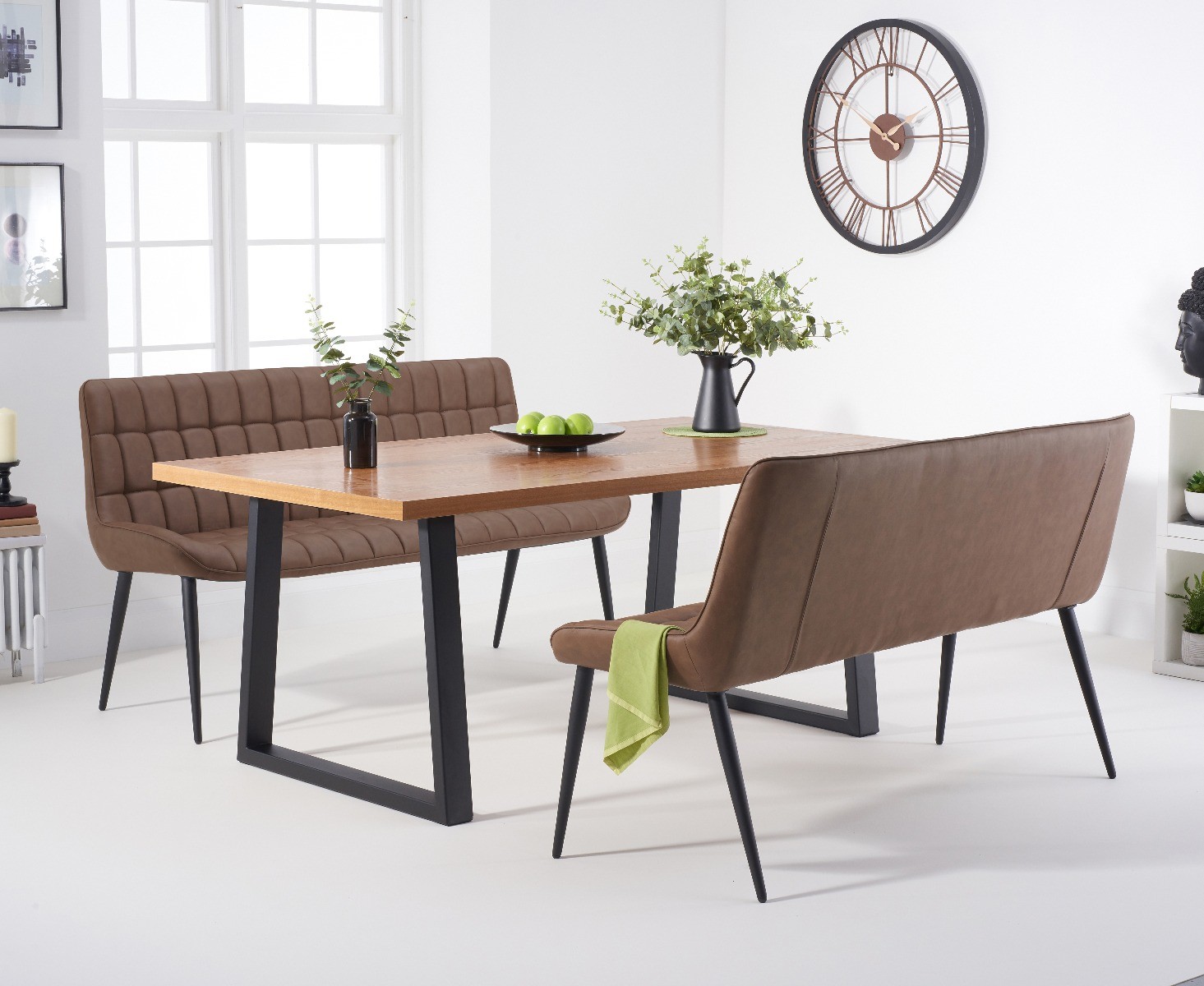Urban 180cm Industrial Dining Table With Larson Brown Benches