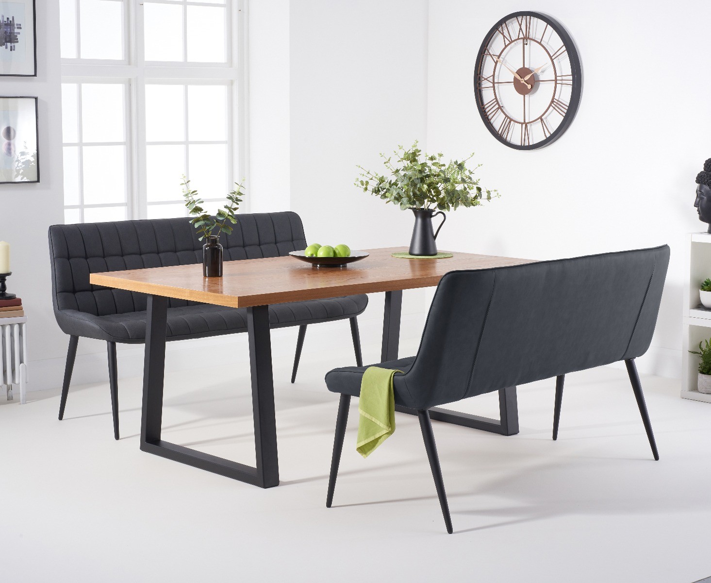 Urban 180cm Industrial Dining Table With Heidi Grey Benches
